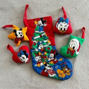 90’s Vintage Baby Disney Red and Blue Christmas Stocking with Ornaments